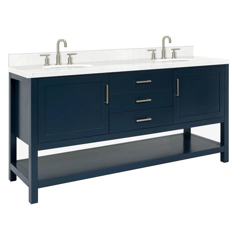 Bay Hill 72.25 in. W x 22 in. D x 36 in. H Double Sink Freestanding Bath Vanity in Midnight Blue with Man-Made Stone Top