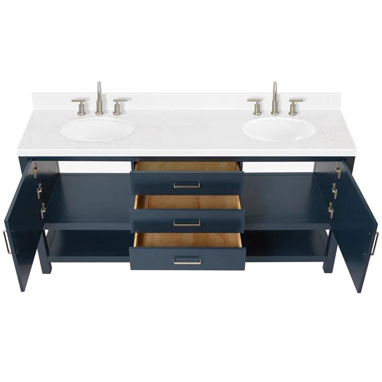 Bay Hill 72.25 in. W x 22 in. D x 36 in. H Double Sink Freestanding Bath Vanity in Midnight Blue with Man-Made Stone Top