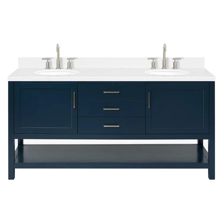 Bay Hill 72.25 in. W x 22 in. D x 36 in. H Double Sink Freestanding Bath Vanity in Midnight Blue with Man-Made Stone Top