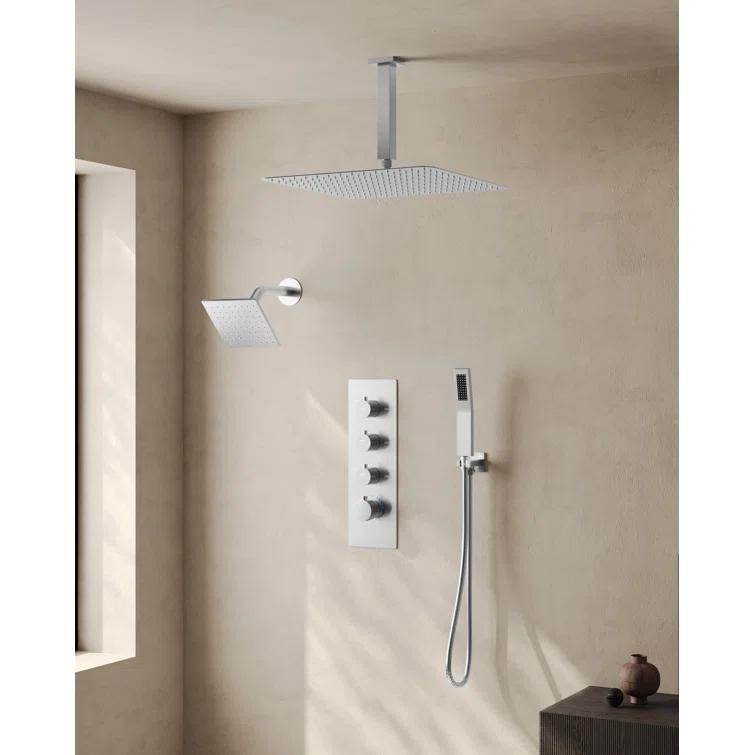 Thermostatic Shower Faucet System,16" & 6" Dual Shower Head with Rough-In Valve