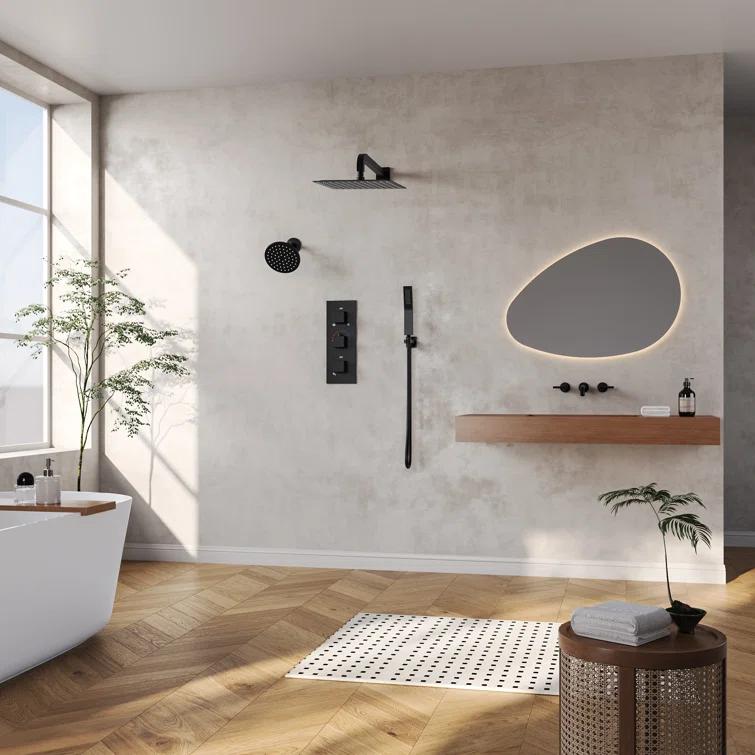 Thermostatic Dual Shower System 12" Rainfall Shower Head with Rough-in Valve