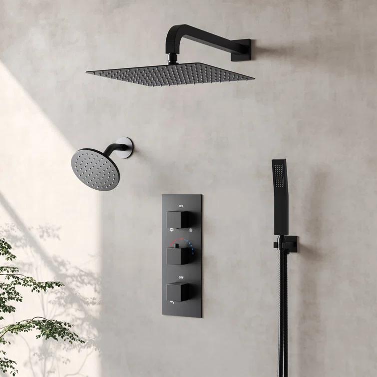Thermostatic Dual Shower System 12" Rainfall Shower Head with Rough-in Valve