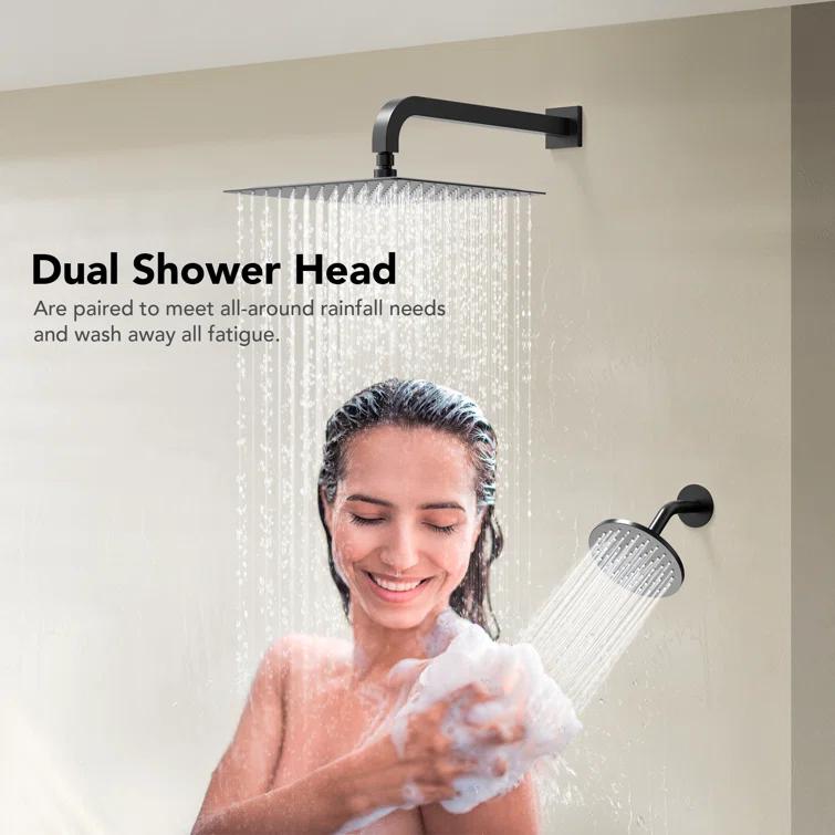 Thermostatic Dual Shower System 12" Rainfall Shower Head with Rough-in Valve