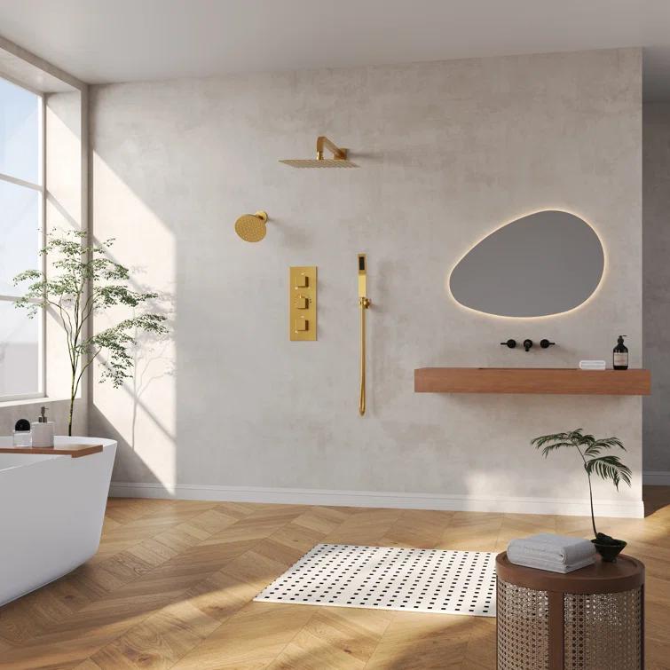 Thermostatic Dual Shower System 12" Rainfall Shower Head with Rough-in Valve