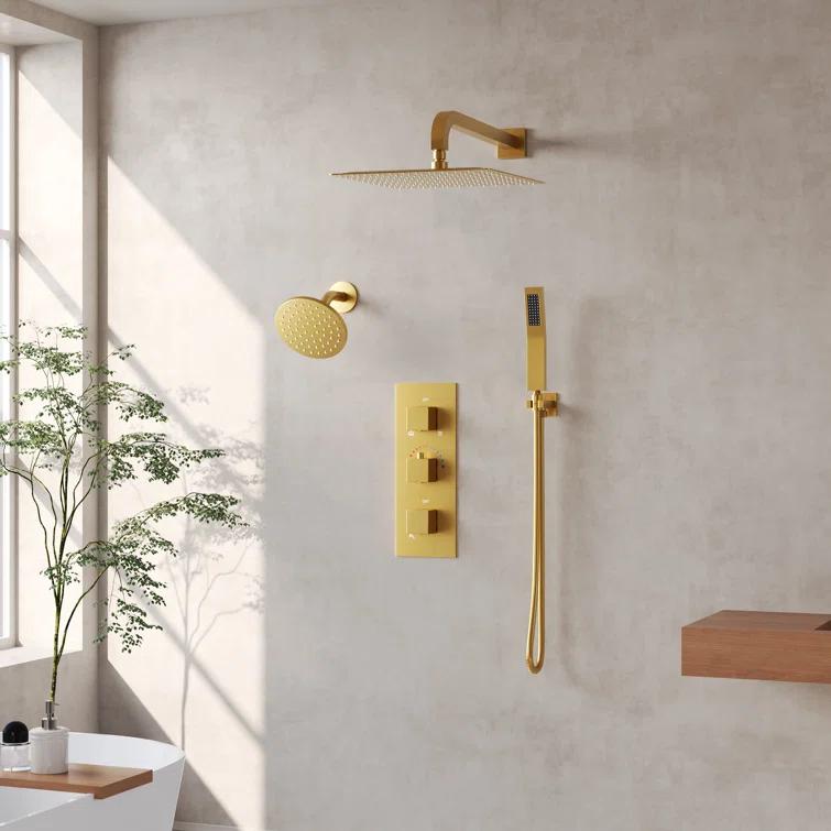 Thermostatic Dual Shower System 12" Rainfall Shower Head with Rough-in Valve