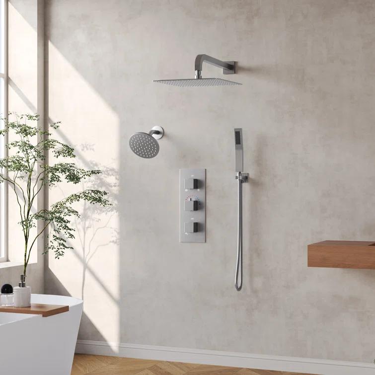 Thermostatic Dual Shower System 12" Rainfall Shower Head with Rough-in Valve