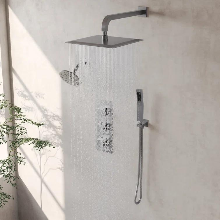 Thermostatic Dual Shower System 12" Rainfall Shower Head with Rough-in Valve