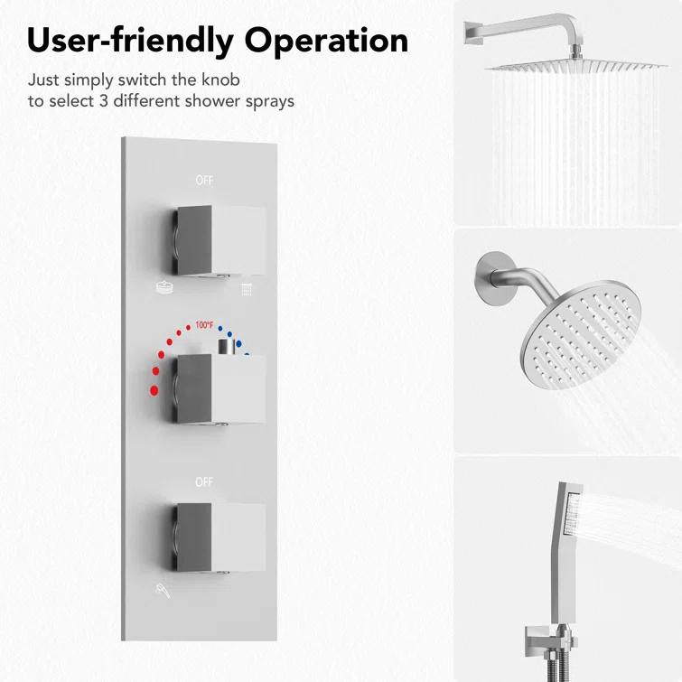 Thermostatic Dual Shower System 12" Rainfall Shower Head with Rough-in Valve