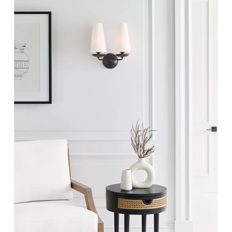 Fontaine Bronze 14'' Dimmable Direct Wired Wall Sconce with White Shade