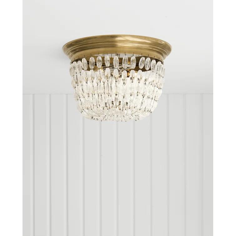 Antique-Burnished Brass and Glass 9"x13" Indoor/Outdoor Flush Mount