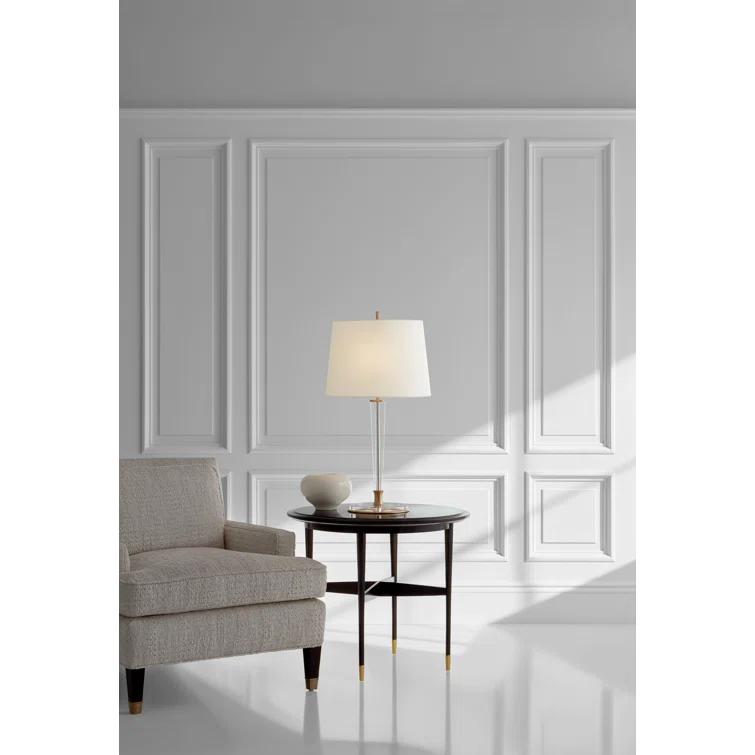 Elegant Bronze and Crystal Outdoor Table Lamp with Linen Shade