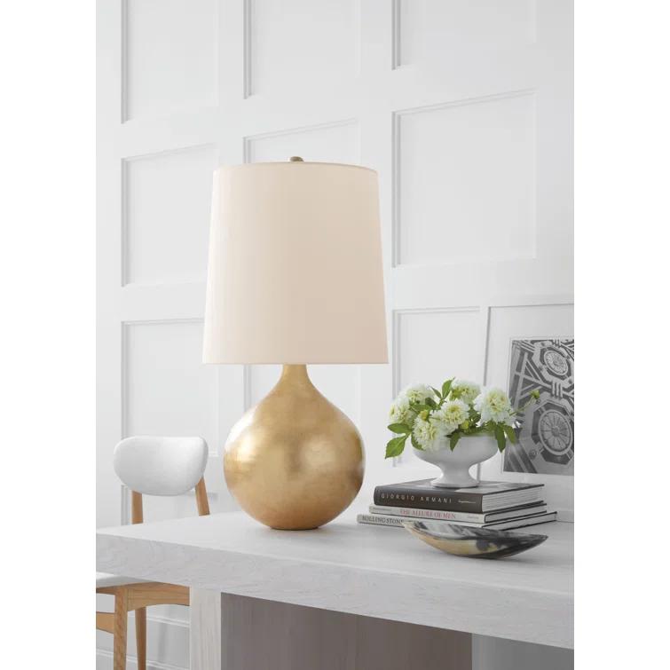 Elegant Gilded Orb Base Table Lamp with Linen Shade
