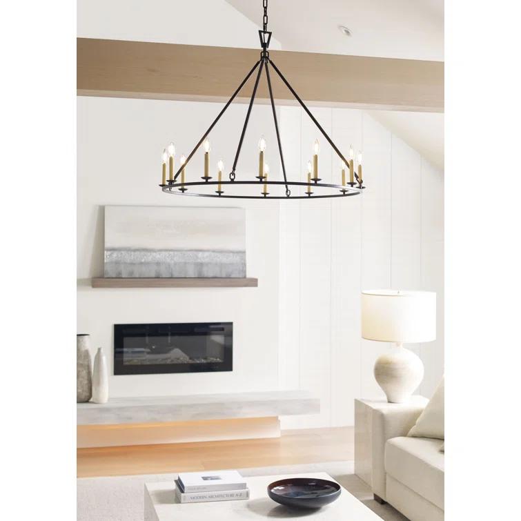 Antique Brass 12-Light Candle Chandelier with Crystal Accents