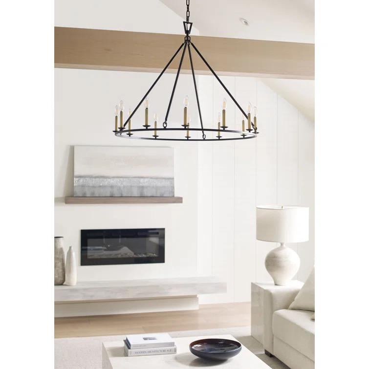Antique Brass 12-Light Candle Chandelier with Crystal Accents