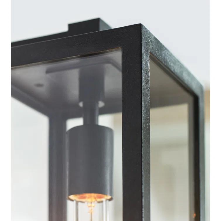 Fresno Black Iron Geometric Outdoor Wall Light with Clear Glass