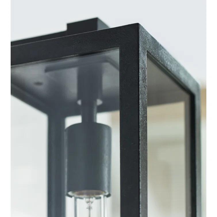 Fresno Black Iron Geometric Outdoor Wall Light with Clear Glass