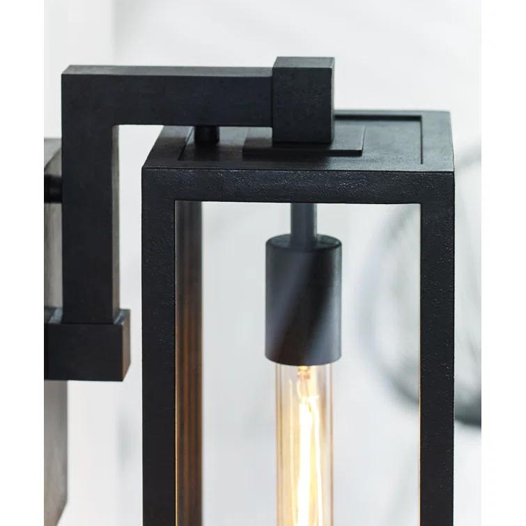 Fresno Black Iron Geometric Outdoor Wall Light with Clear Glass