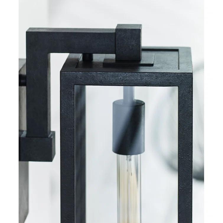 Fresno Black Iron Geometric Outdoor Wall Light with Clear Glass