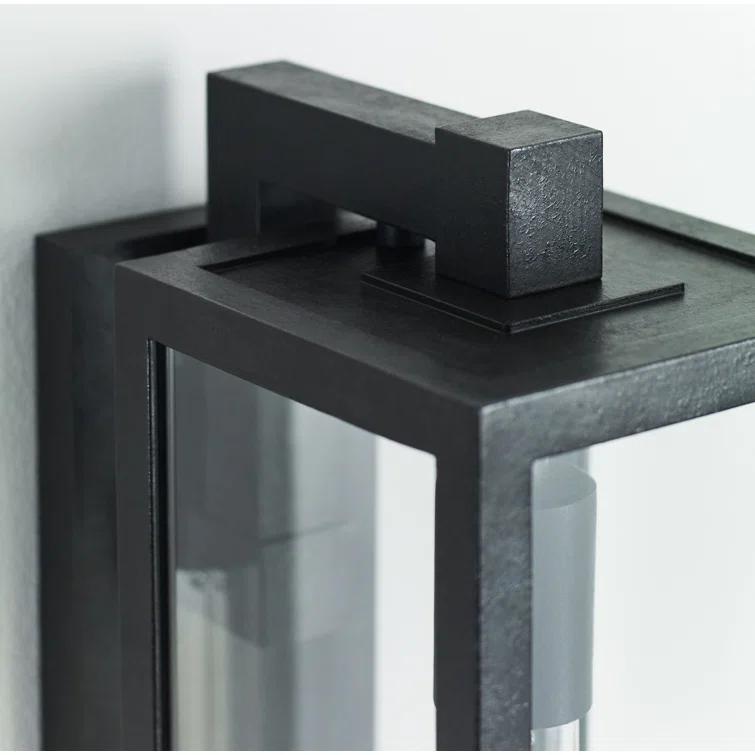 Fresno Black Iron Geometric Outdoor Wall Light with Clear Glass