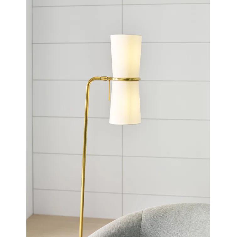 Edison Linen Shade Adjustable Task Floor Lamp in Antique Brass