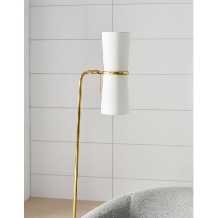 Edison Linen Shade Adjustable Task Floor Lamp in Antique Brass