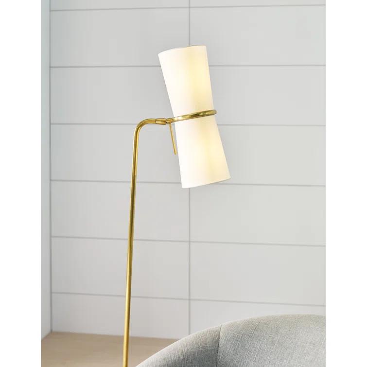 Edison Linen Shade Adjustable Task Floor Lamp in Antique Brass