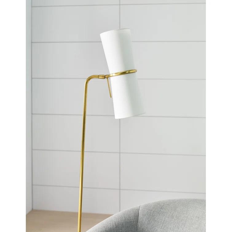 Edison Linen Shade Adjustable Task Floor Lamp in Antique Brass