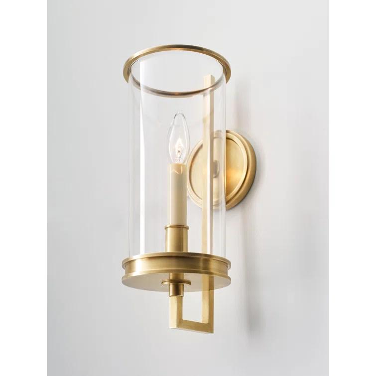 Antique Brass and Clear Glass Hurricane Wall Sconce