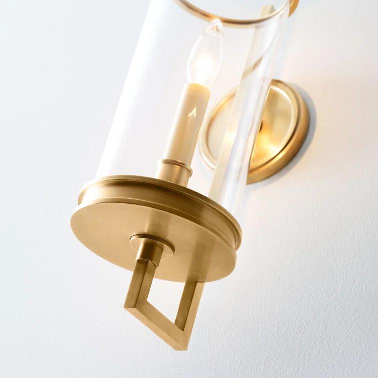 Antique Brass and Clear Glass Hurricane Wall Sconce