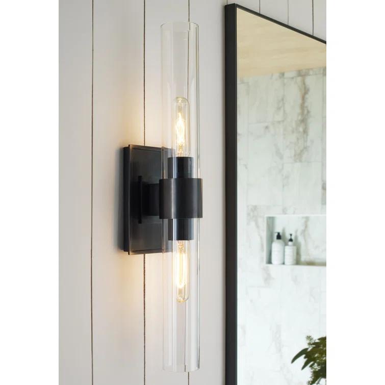Bronze Dimmable Vanity Sconce with Glass Shade