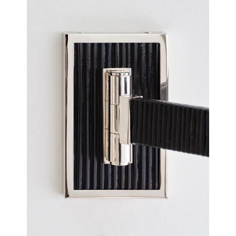 Elle Polished Nickel & Black Rattan 17'' Swing Arm Sconce with Linen Shade