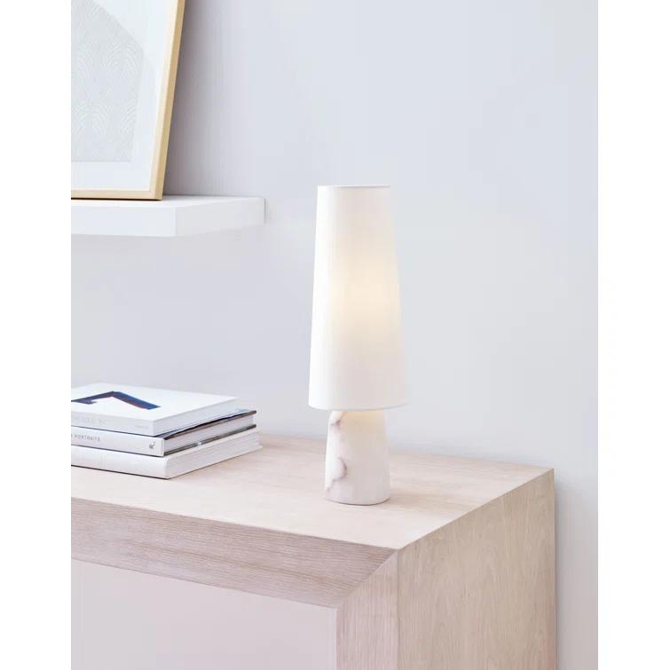 Alabaster Cordless Outdoor LED Table Lamp with Linen Shade