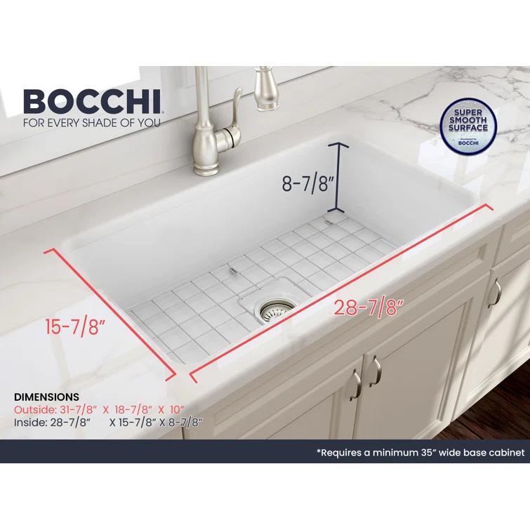BOCCHI 1362-001-0120 Sotto 32'' L Undermount Fireclay Kitchen Sink