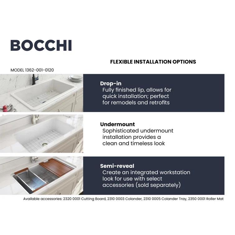 BOCCHI 1362-001-0120 Sotto 32'' L Undermount Fireclay Kitchen Sink