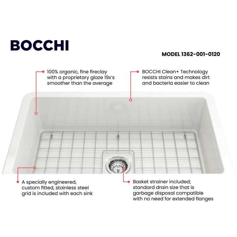 BOCCHI 1362-001-0120 Sotto 32'' L Undermount Fireclay Kitchen Sink