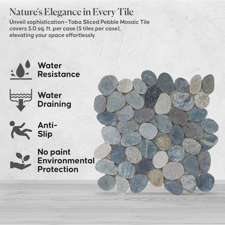 b.o.i Hawaii 12" x 12" Natural Stone Pebbles Mosaic Wall & Floor Tile