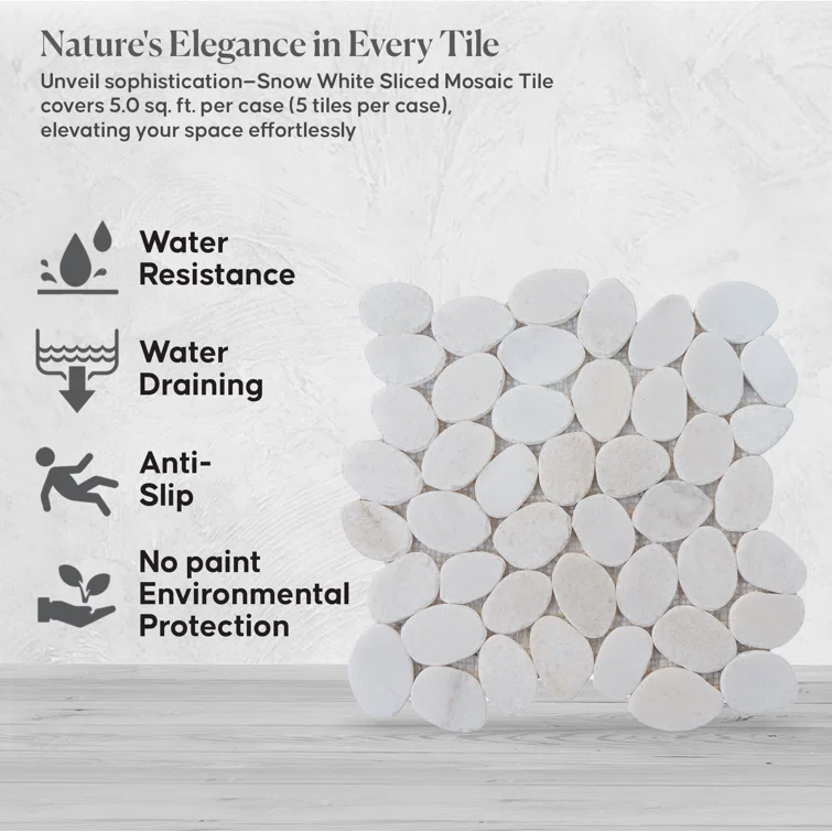 Hawaii 12" x 12" Natural Stone Pebbles Mosaic Wall & Floor Tile