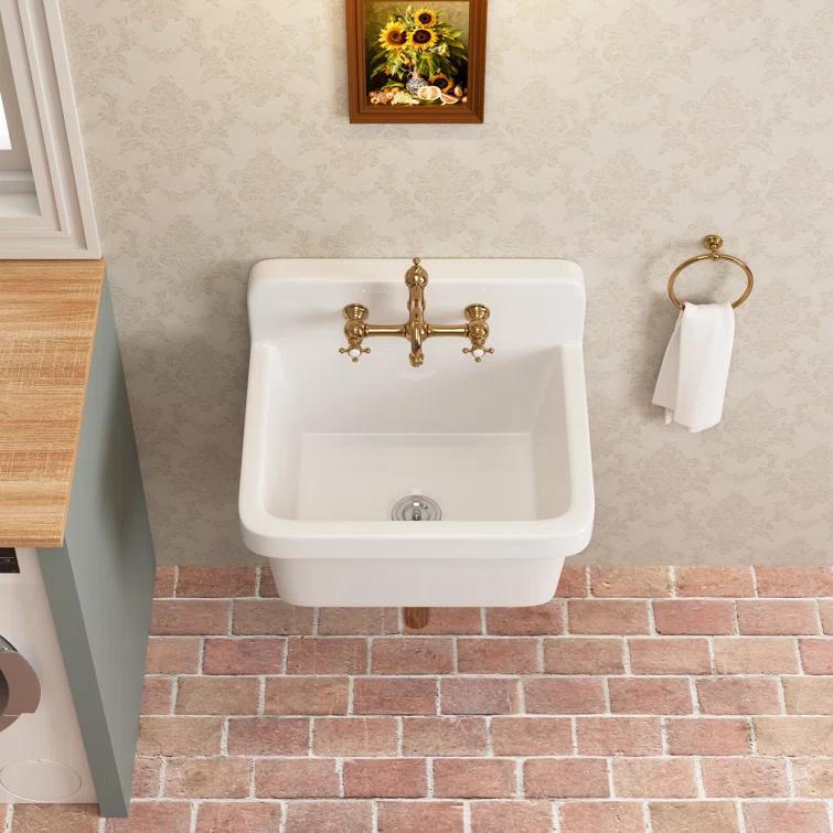 DeerValley 24"×19.7" Vitreous China Wall Mount Utility Sink Farm Style High Back Laundry Sink