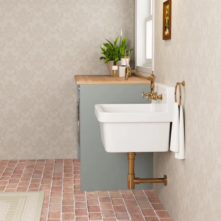 DeerValley 24"×19.7" Vitreous China Wall Mount Utility Sink Farm Style High Back Laundry Sink