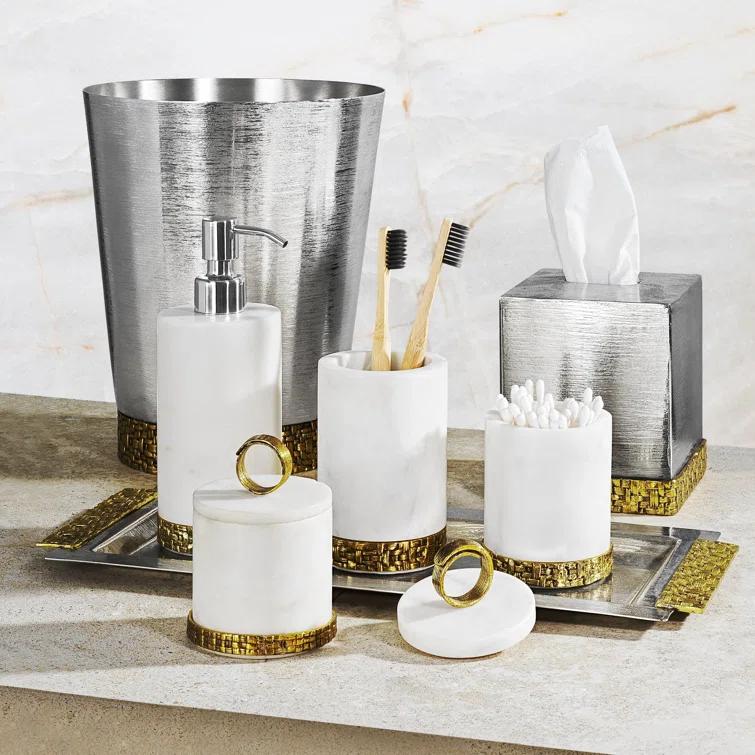 Antique Goldtone Marble Bathroom Accessory Set