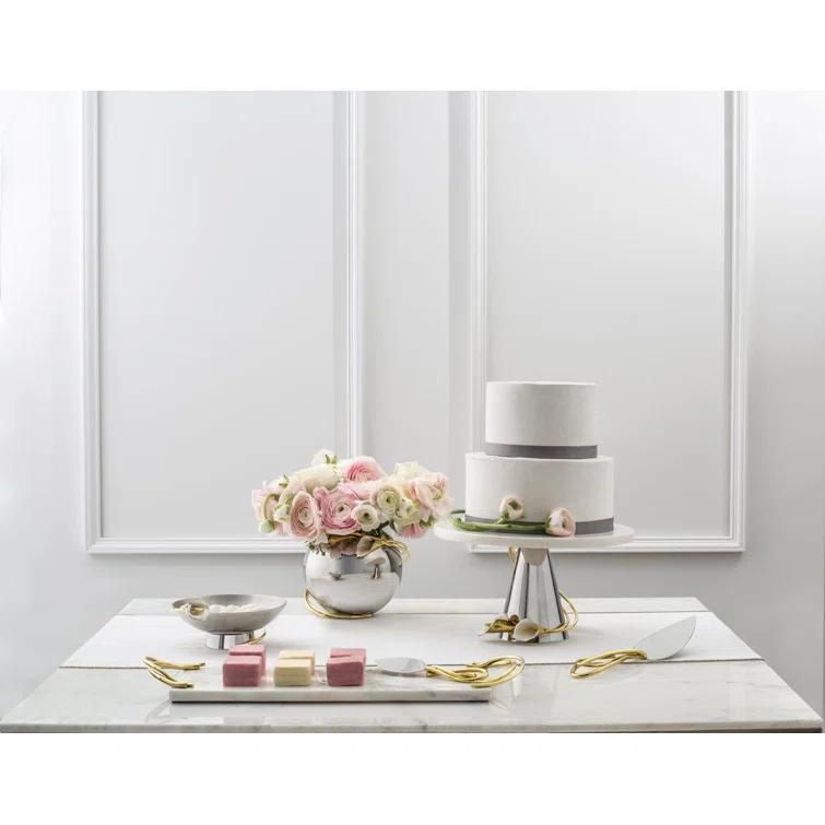 White Marble Rectangular Cheese Board with Gold Spreader Knife