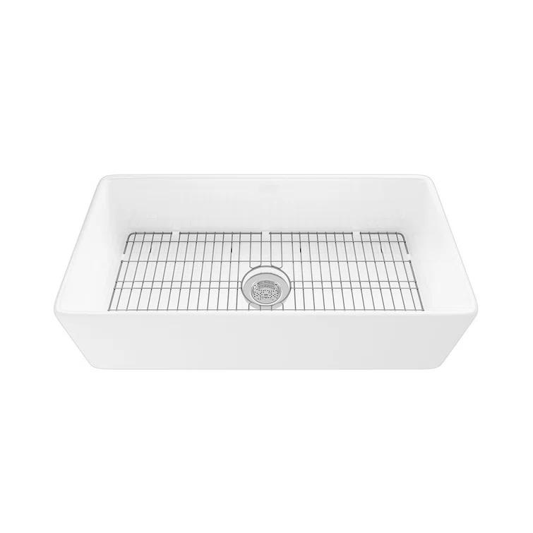 Denbigh 36'' W Farmhouse / Apron Single Bowl White Fireclay Kitchen Sink with Accessories