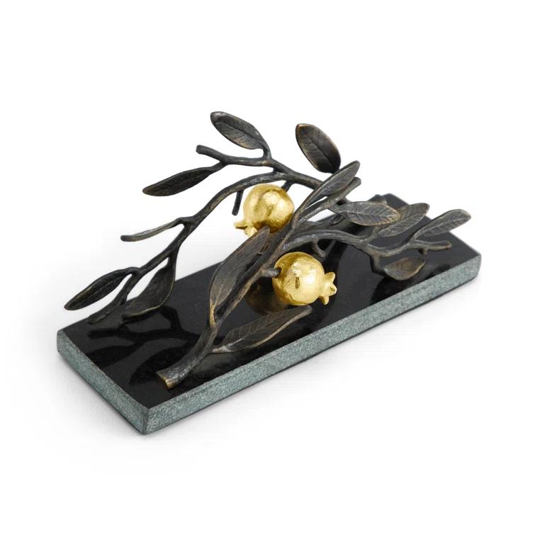 Black Metal Napkin Holder with Gold 3D Embellishment