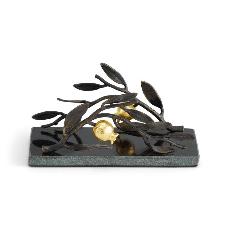 Black Metal Napkin Holder with Gold 3D Embellishment