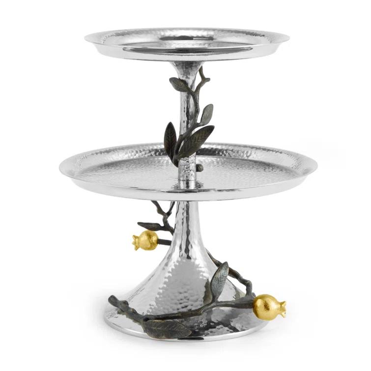 Handcrafted Gold-Plated Oxidized Stainless Steel 2-Tier Etagere