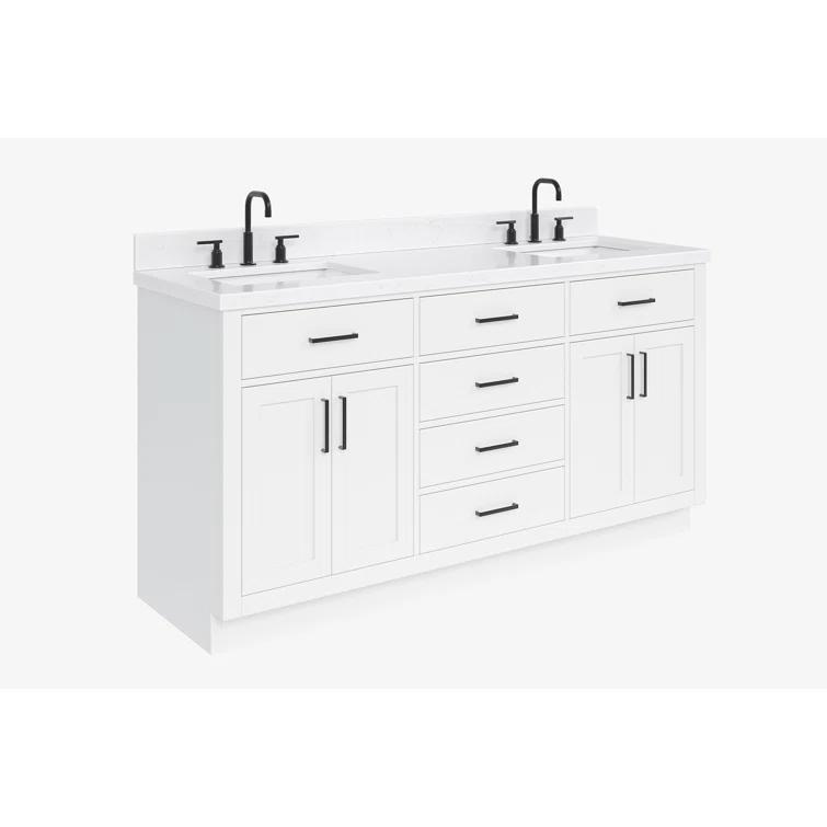 Wildon Home® Tidworth 66'' Solid Wood Double Bathroom Vanity with 1.5'' Carrara Quartz Top, Rectangular Sinks