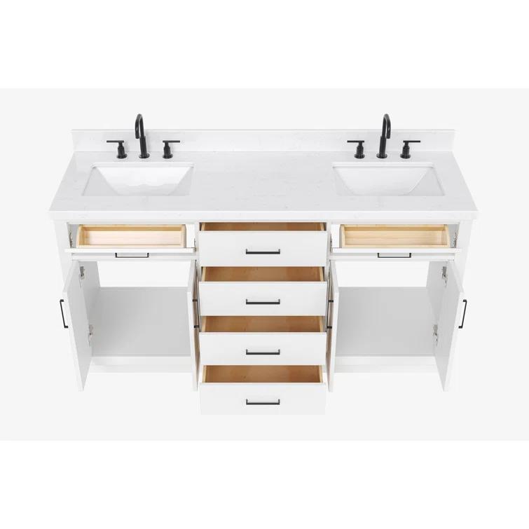 Wildon Home® Tidworth 66'' Solid Wood Double Bathroom Vanity with 1.5'' Carrara Quartz Top, Rectangular Sinks