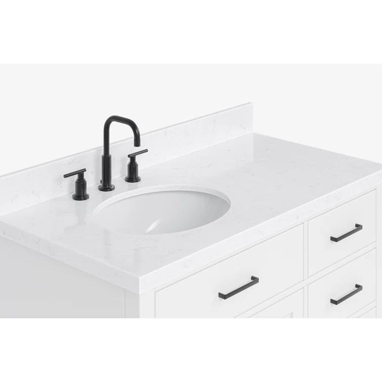 Hokku Designs Thornaby 42'' Solid Wood Single Bathroom Vanity with 1.5'' Carrara Quartz Top, Left Offset Oval Sink