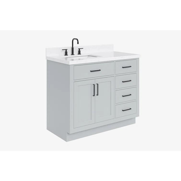 Wildon Home® Tidworth 42'' Solid Wood Single Bathroom Vanity with 1.5'' White Quartz Top, Right Offset Rectangular Sink