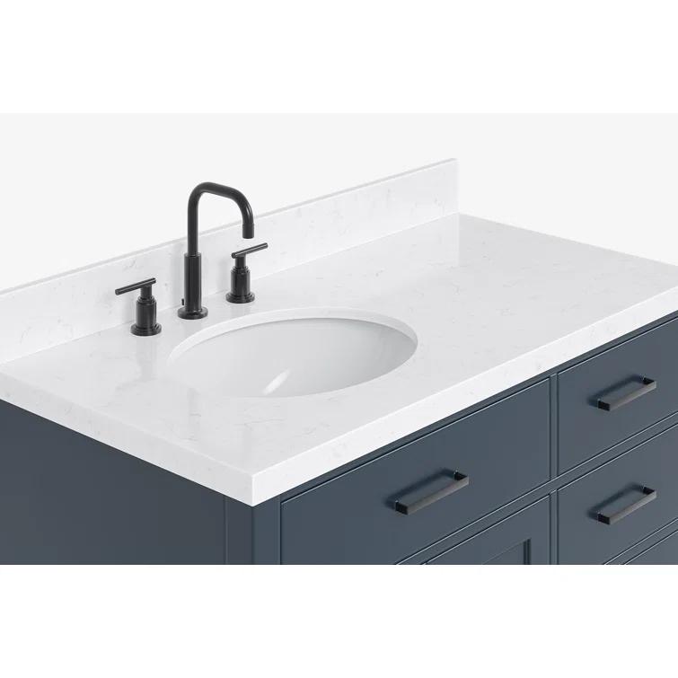 Hokku Designs Thornaby 42'' Solid Wood Single Bathroom Vanity with 1.5'' Carrara Quartz Top, Right Offset Oval Sink
